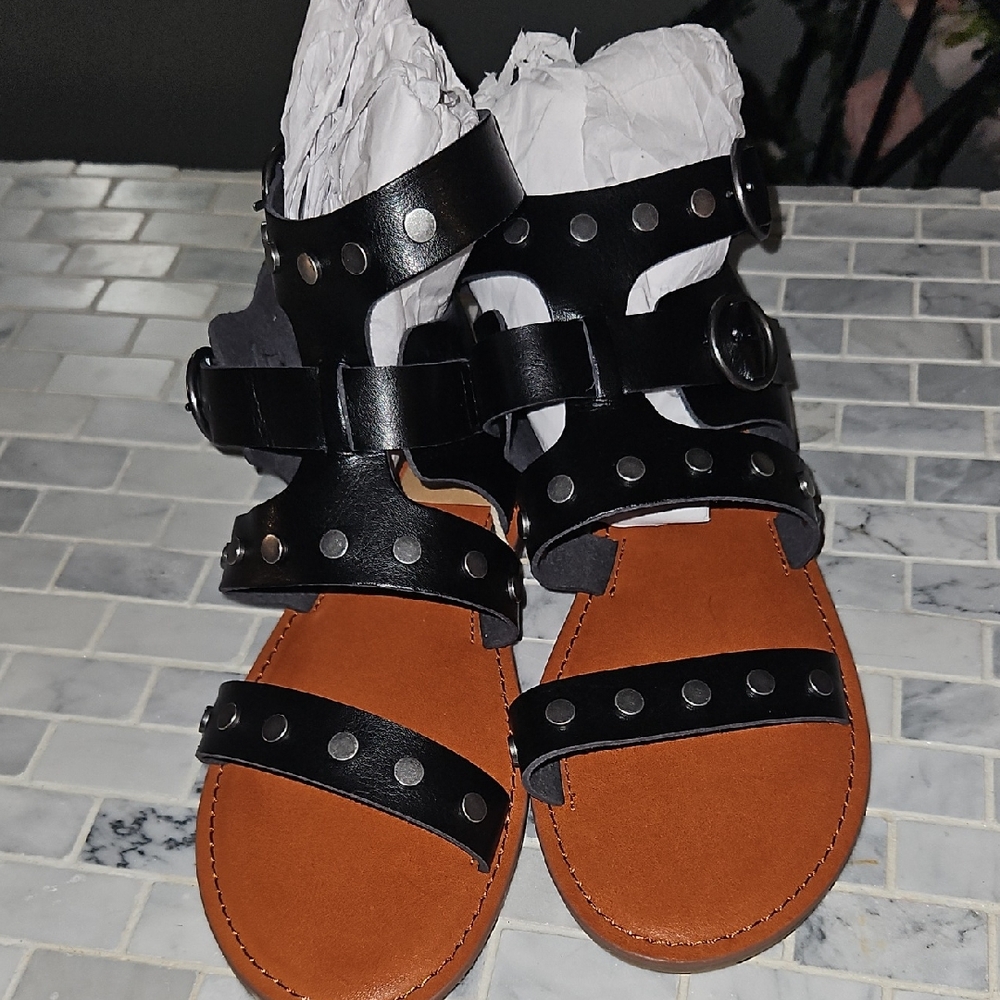 American Eagle Outfitters Black and Tan Studded Sandals...Brand New...